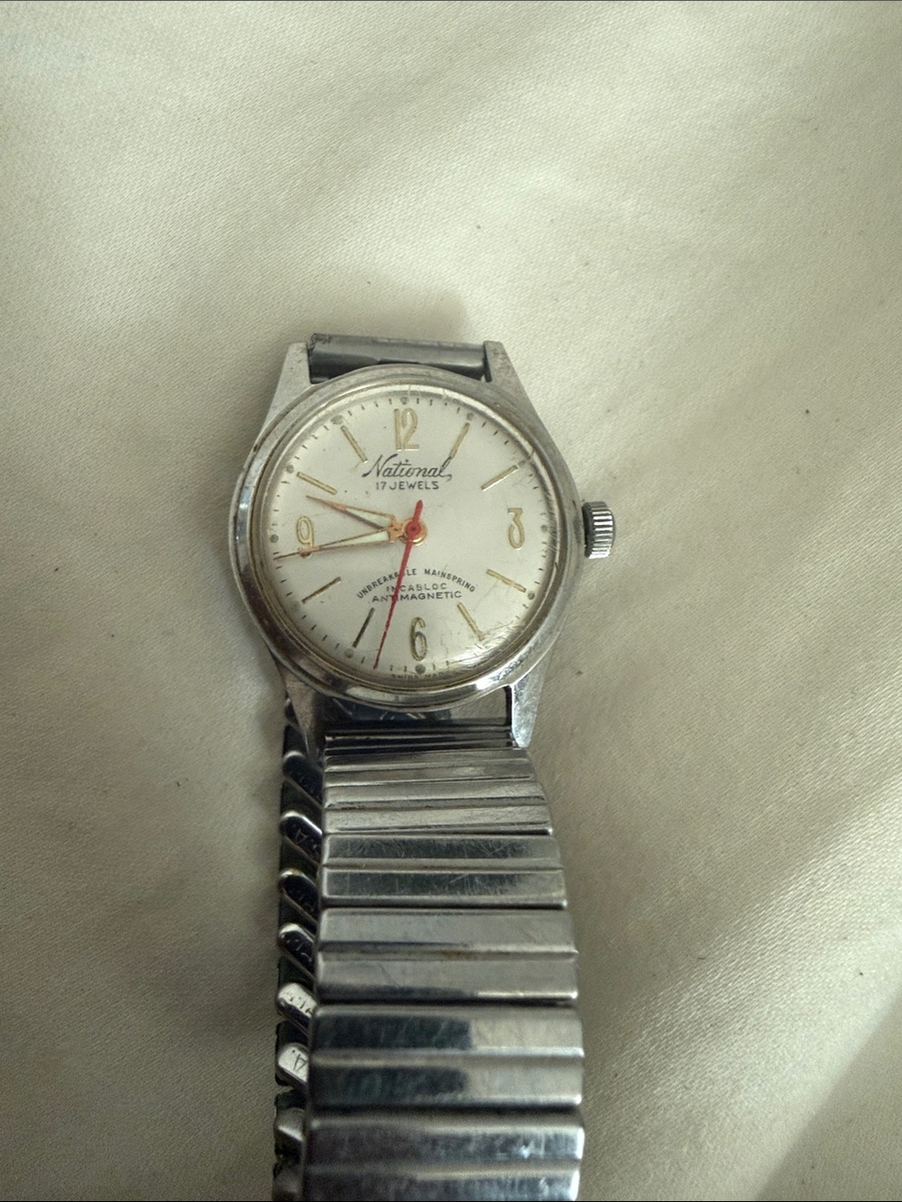 Vintage 50s National 17 Jewels Swiss Manual Wind Watch Incabloc Antimagnetic